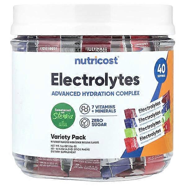 Nutricost, Electrolytes, Advanced Hydration Complex, Variety Pack, 40 Stick Packs, 0.14 oz (4 g ) Each
