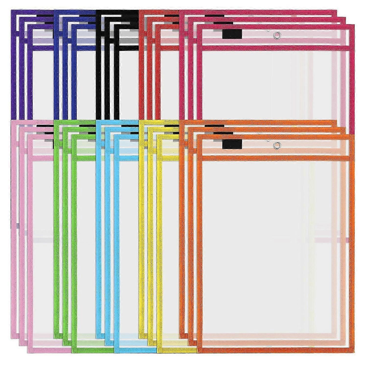 30 Pack Dry Erase Pockets PVC  parent Sewn Dry Erase File Bag Reusable Dry Erase Bag