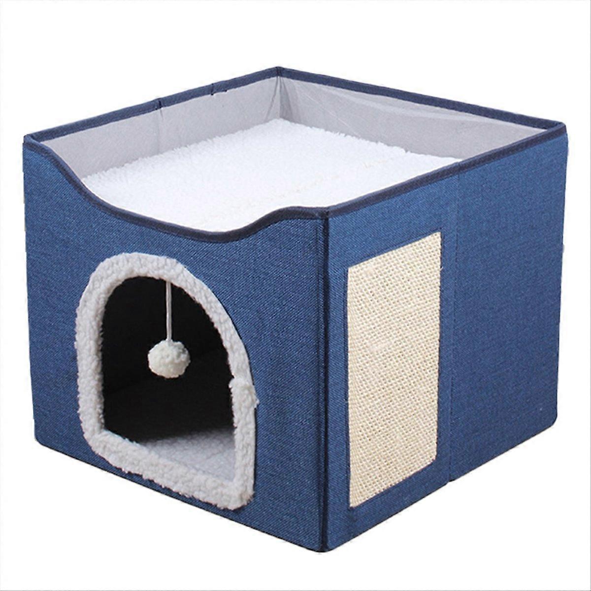 Large Cat Bed with Ball Hanging and Scratch Pad Foldable Cat Beds,C