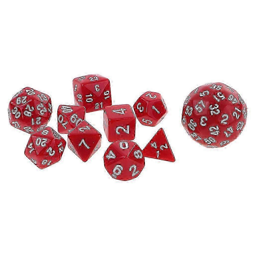 10 Pieces Digital Dices Multi-sided Dice Set for RPG Playing Game Toy Red