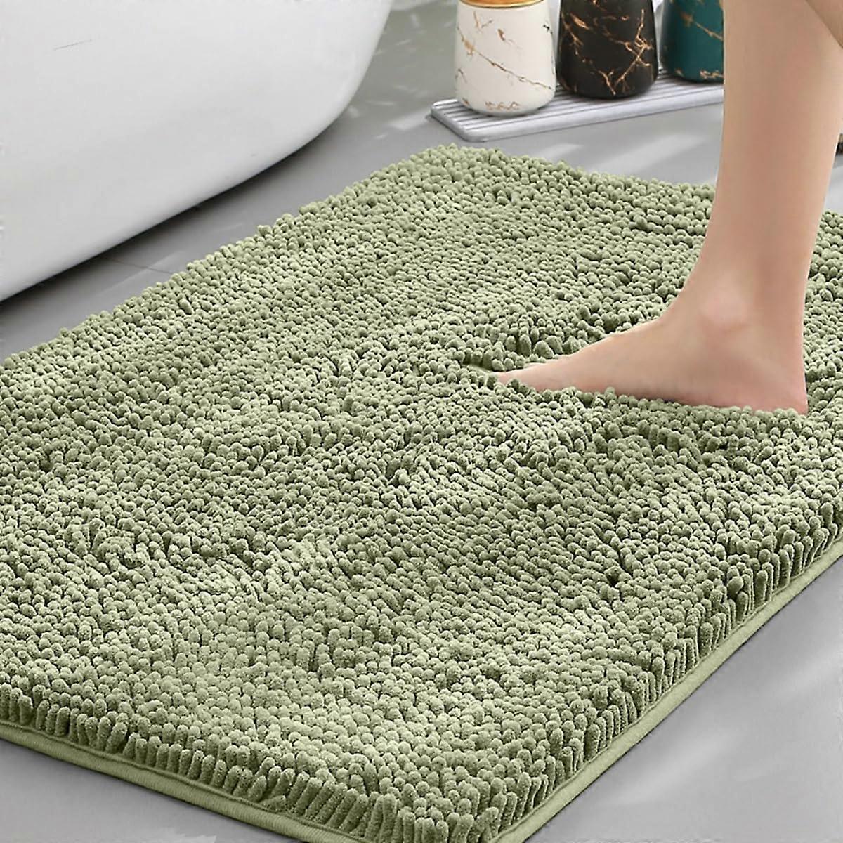 Chenille Bath Mat Absorbent Soft Non Slip Rectangle Sage Green 50x160 cm Washable QuickDry Microfiber
