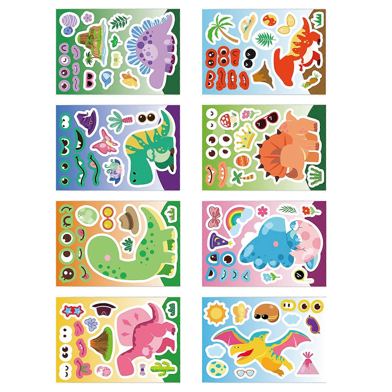 Reusable Dinosaur Sticker Bundle With 8 Designs For Crafting Educational Game And Journals Multicolor