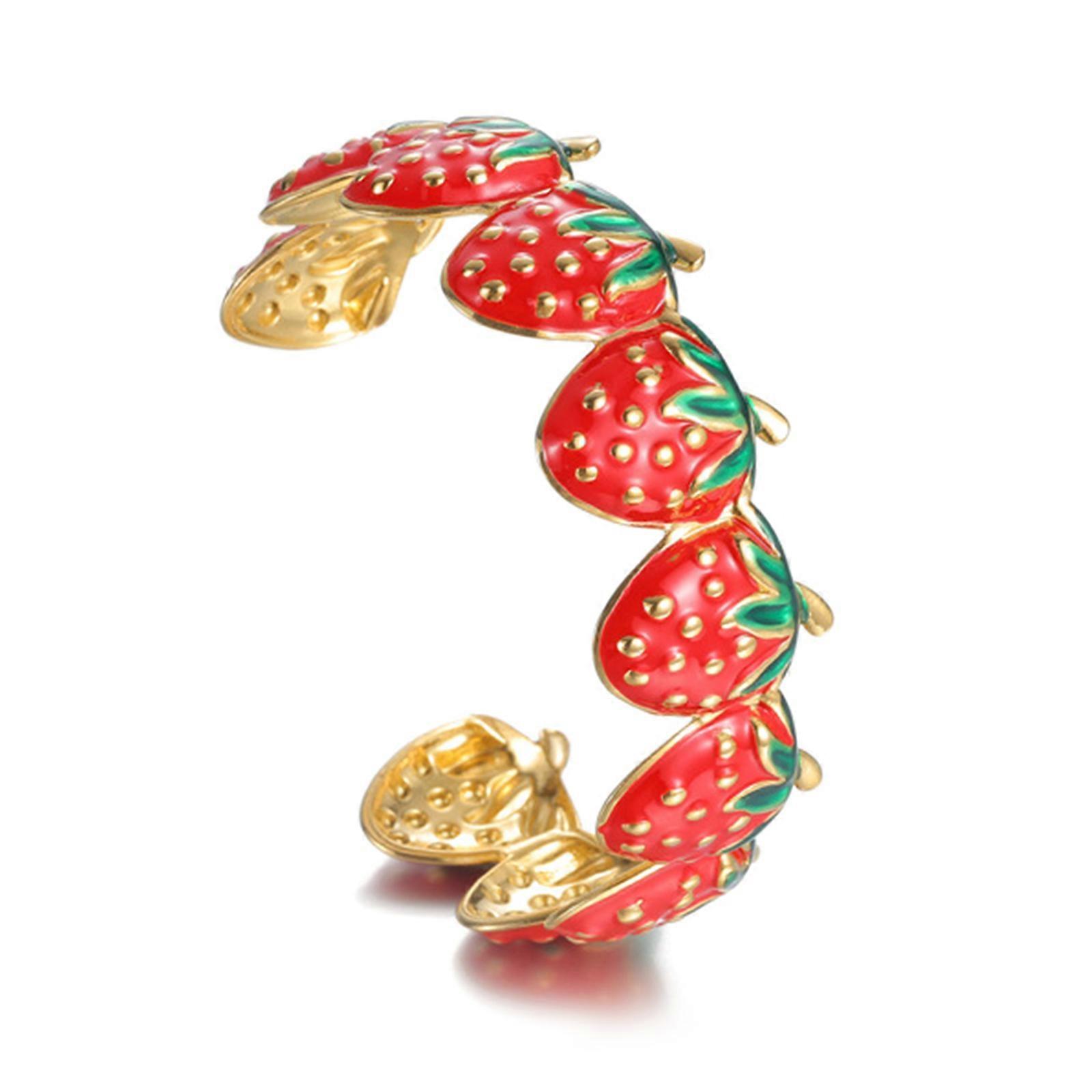 Artistics Open End Cuff Bracelet Featuring Colorful Strawberry Designs Flexible Sizing Stylish Accessory for Daily Use  Red