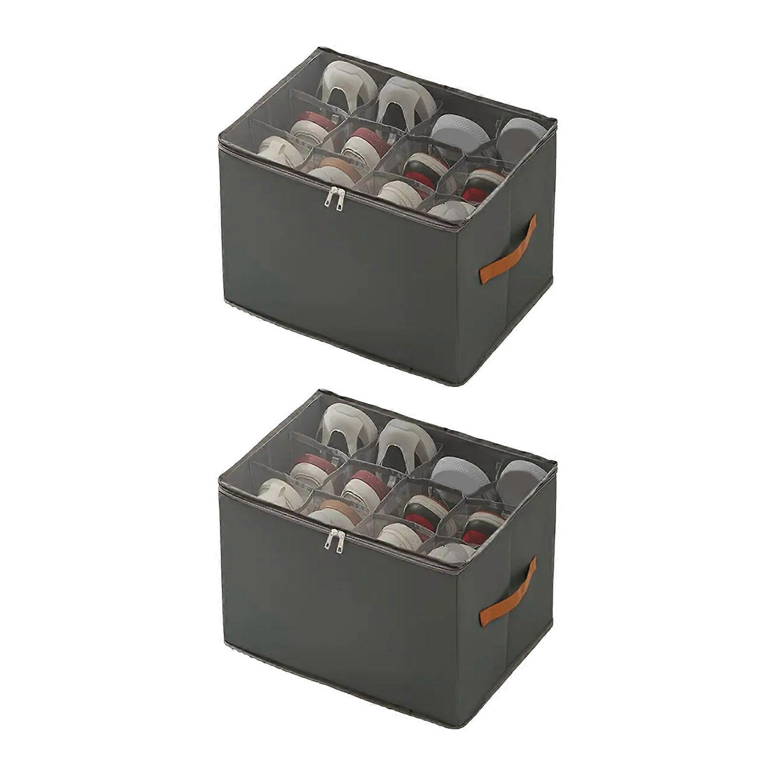 Fabric Shoe Box Featuring Reinforced Frame Clear Viewing Panel And Foldable Portable Designs  grey