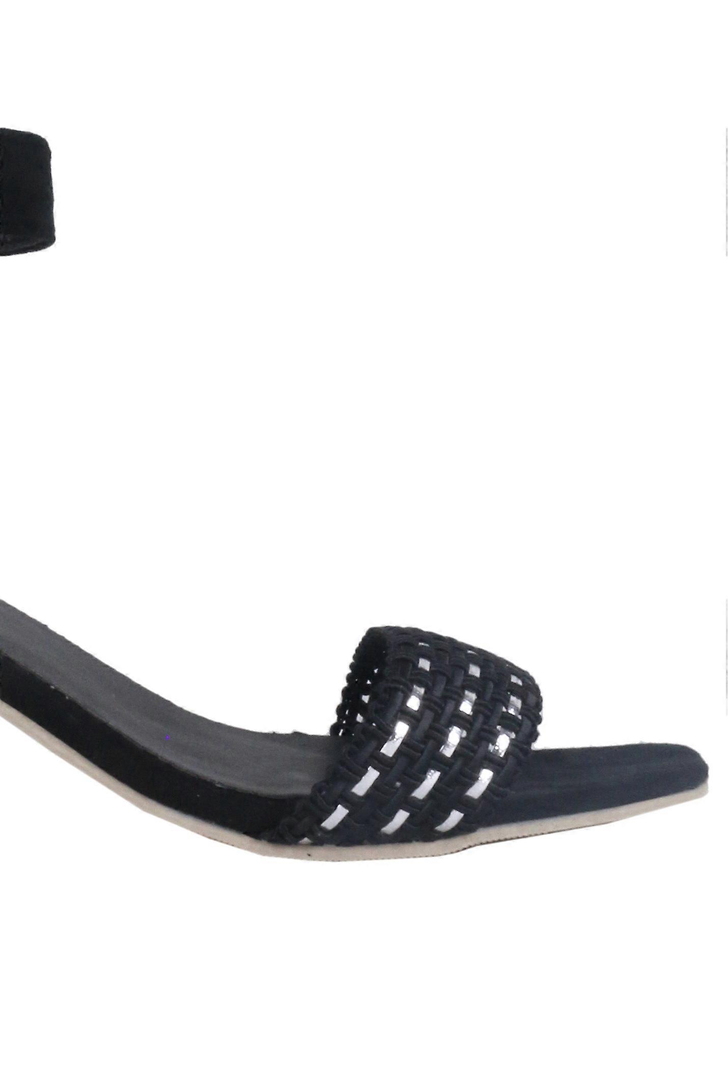 Lovemystyle Black Block Heel Sandal With Silver Weave Design