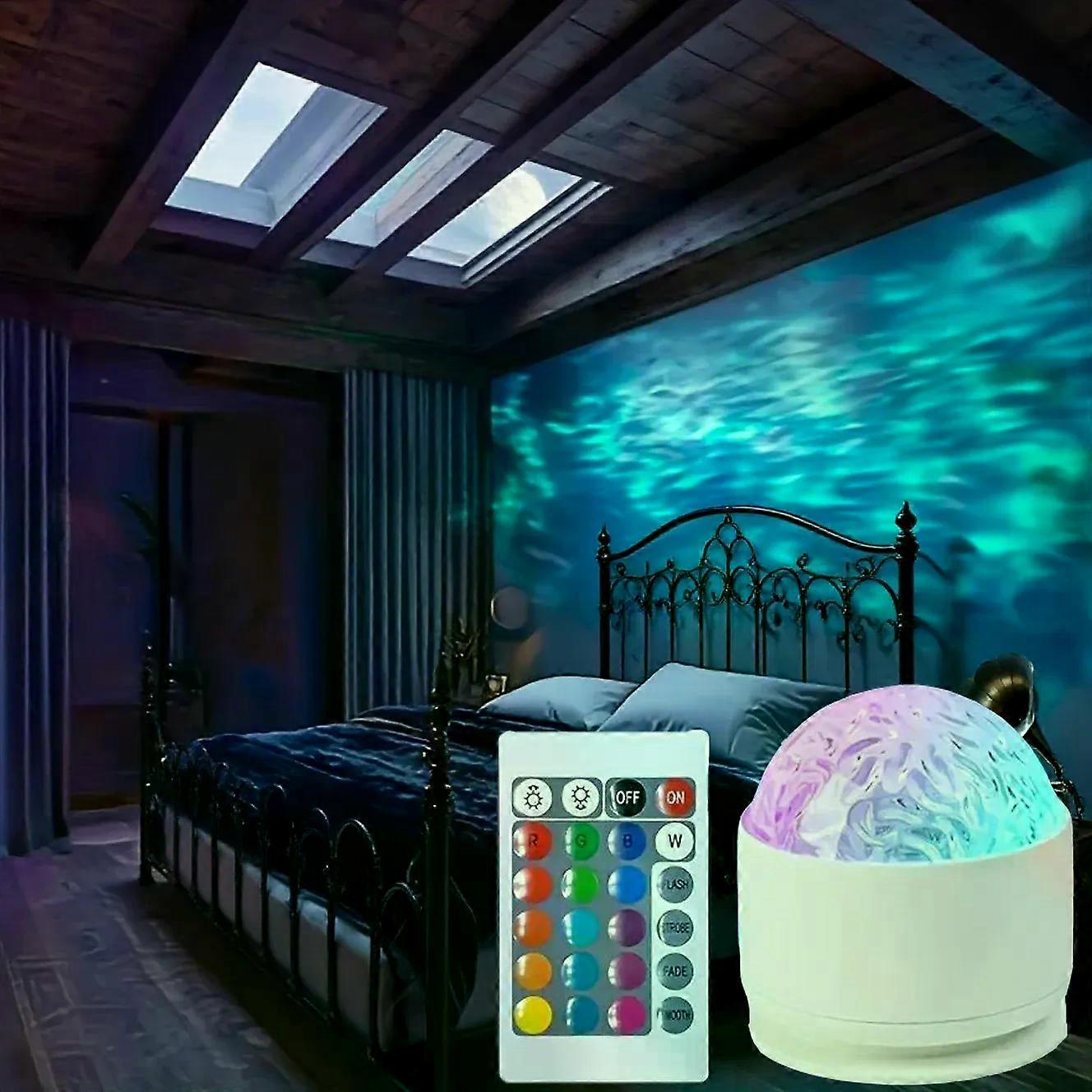 16 Colors Starry Sky Galaxy Ocean Wave Projector Light USB Plug-in with Remote for Room Lighting Decoration Lights Auto Rotate