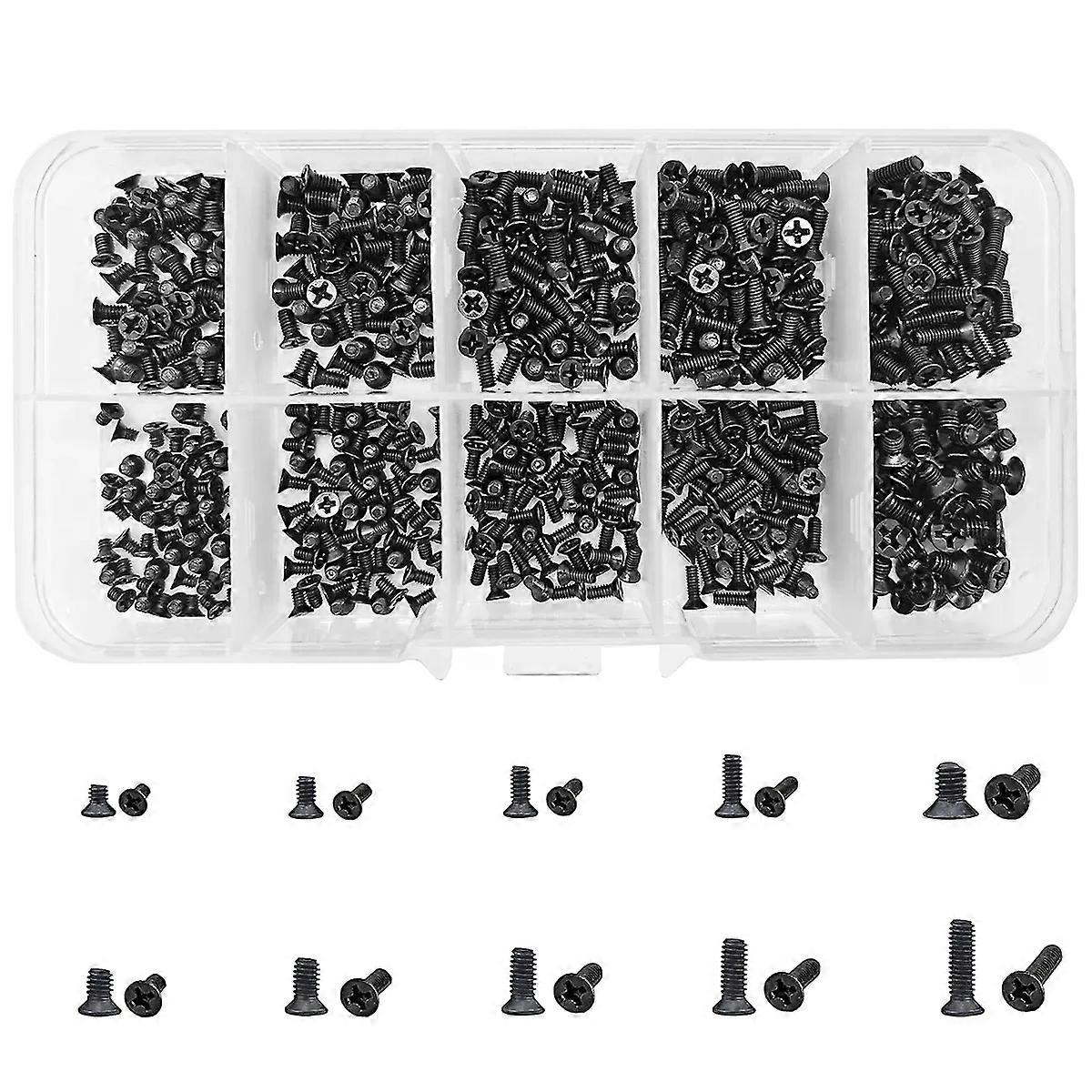 600Pcs M2 M2.5 M3 Black Laptop Micro Assorted Screw, Flat Head Phillips Screws, Notebook Replacement Screws Set Kit