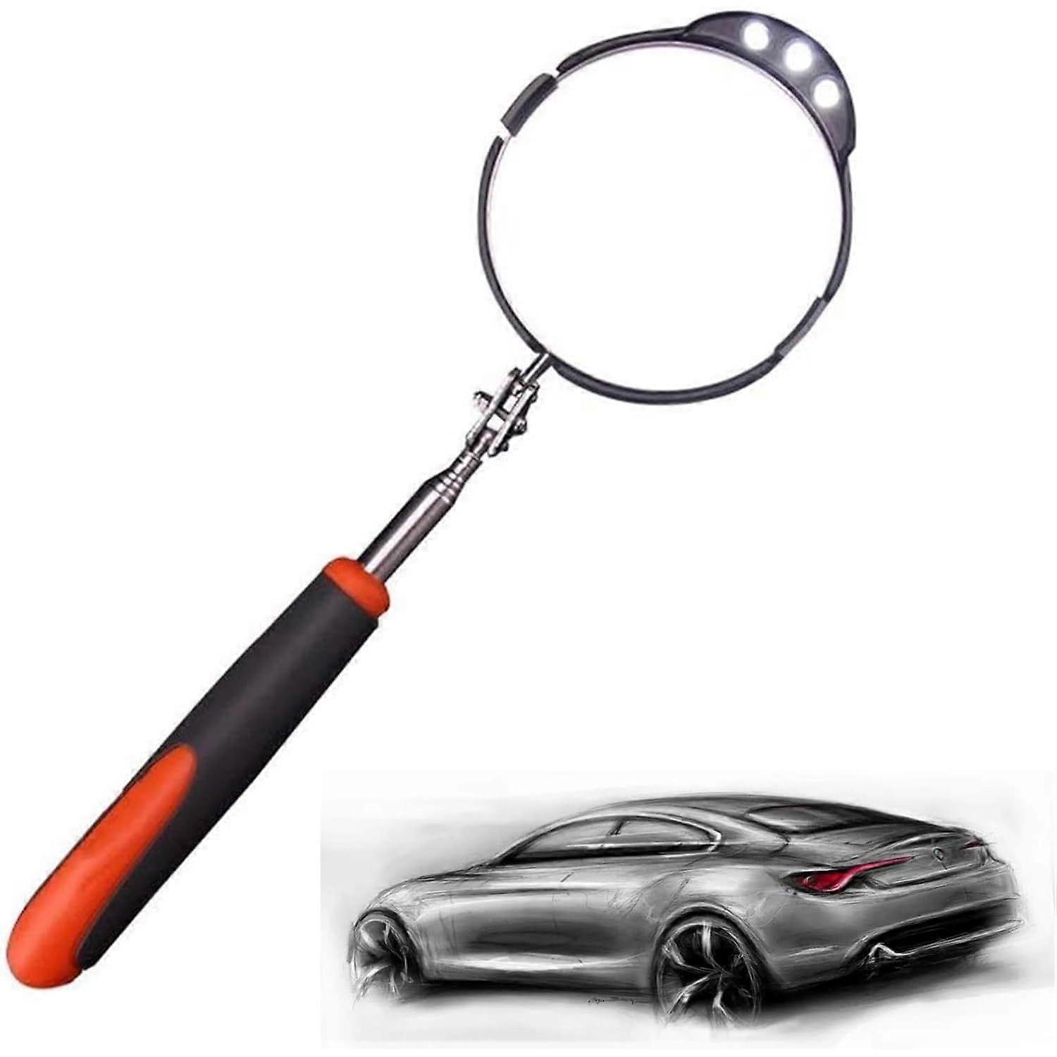 Under Vehicle Inspection Mirror with LED Light, 360° Rotating Lens, Telescopic Rod for Automotive Security Checks