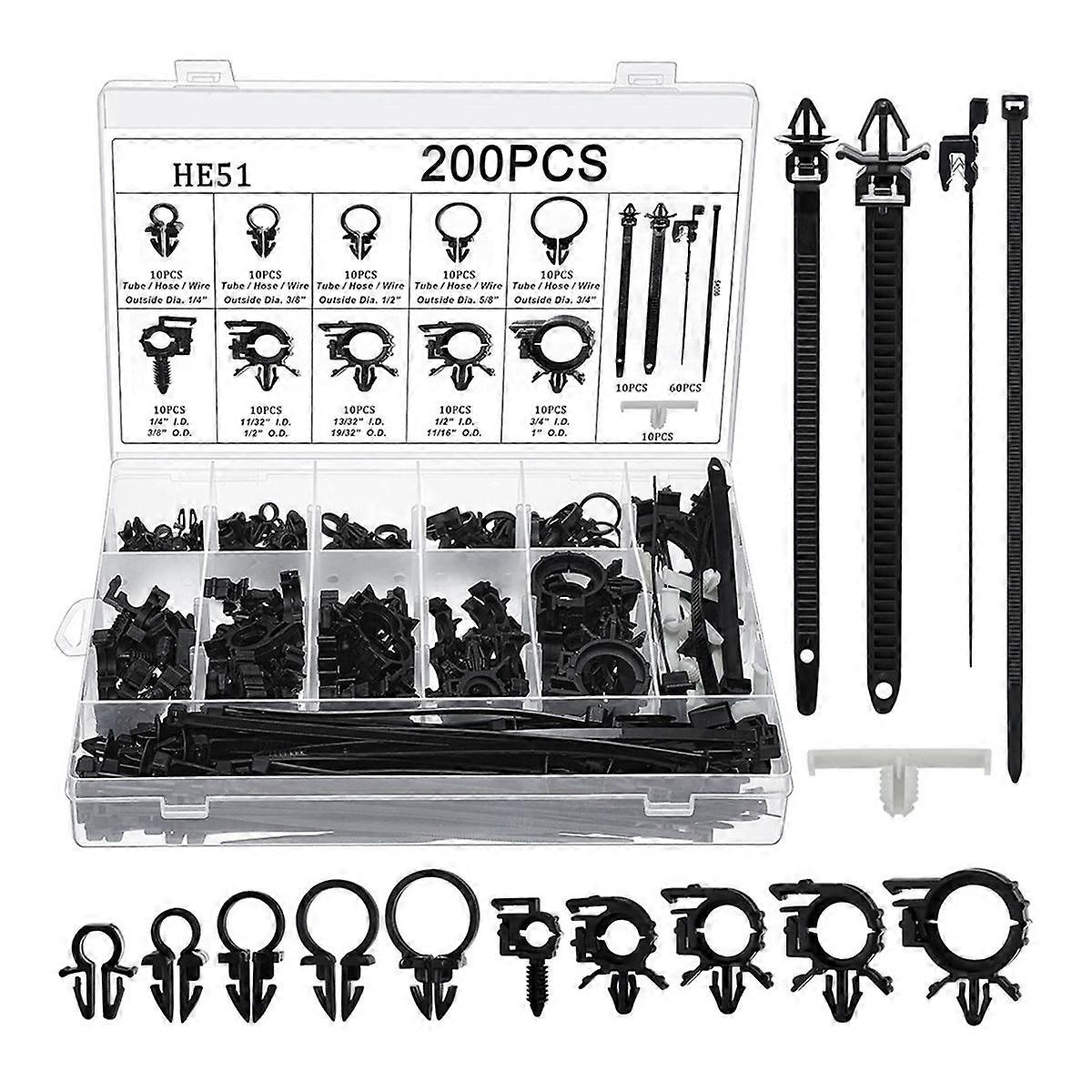 200pcs Car Wire Routing Clips Push Mount Cable Tie