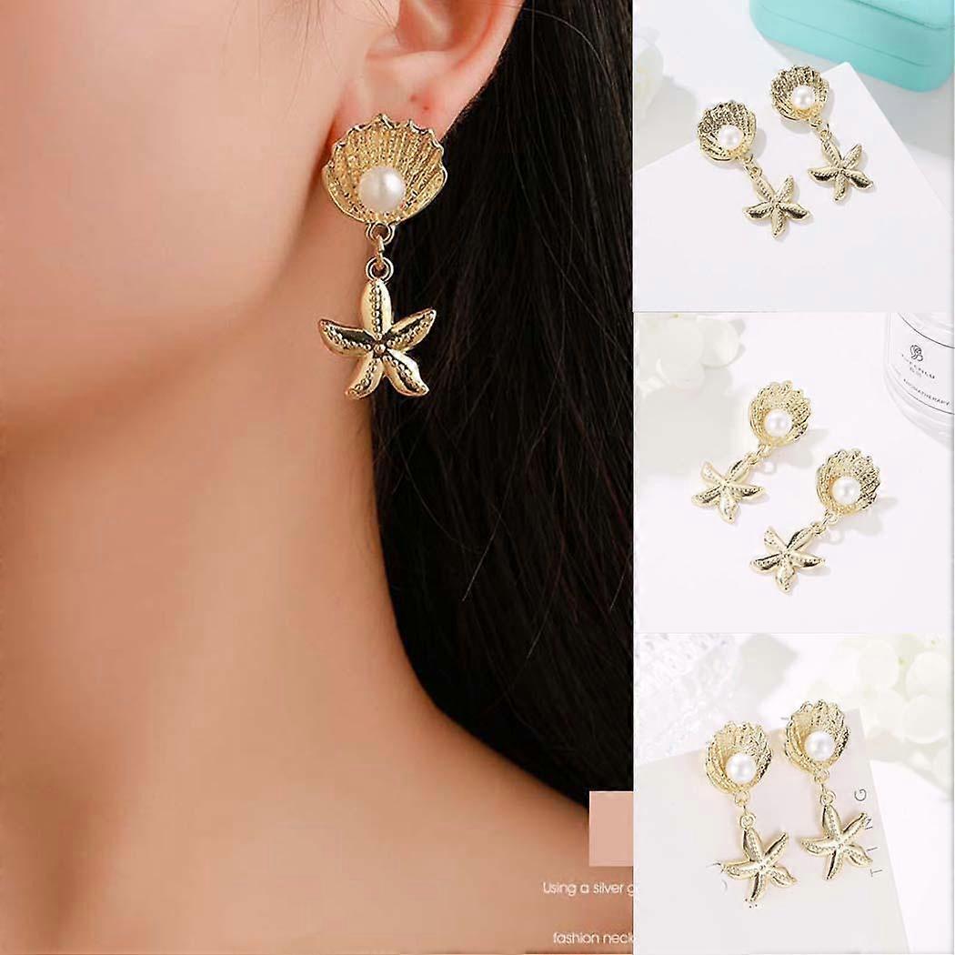 Women Elegant Creative Gold Shell Ear Stud Pierced Dangle Earrings