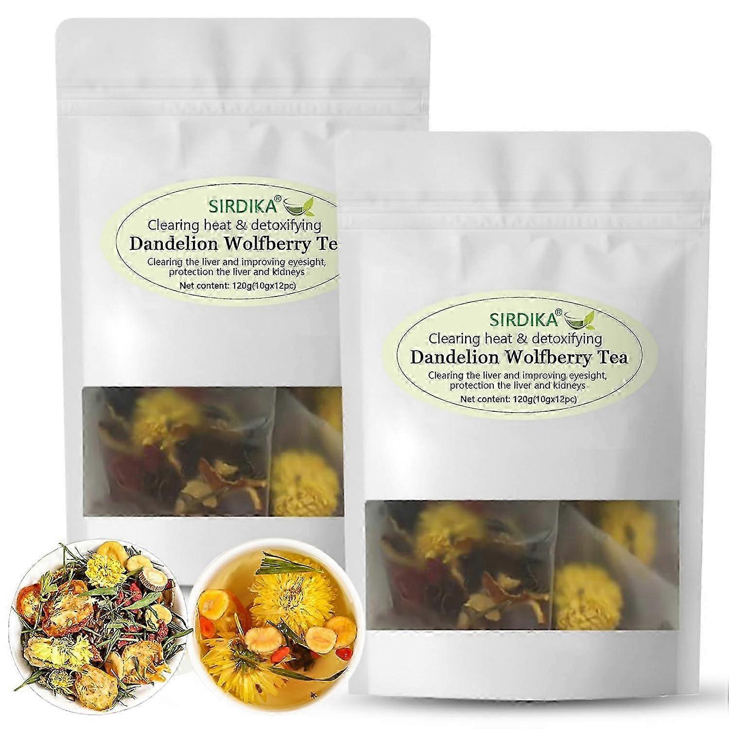 شاي الهندباء وولفبيري - شاي صحة الكلى والكبد ، سبعة مكونات عشبية مزيج طبيعي ، أكياس شاي الهندباء الصينية Wolfberry العضوية 120 جم / 12 قطعة