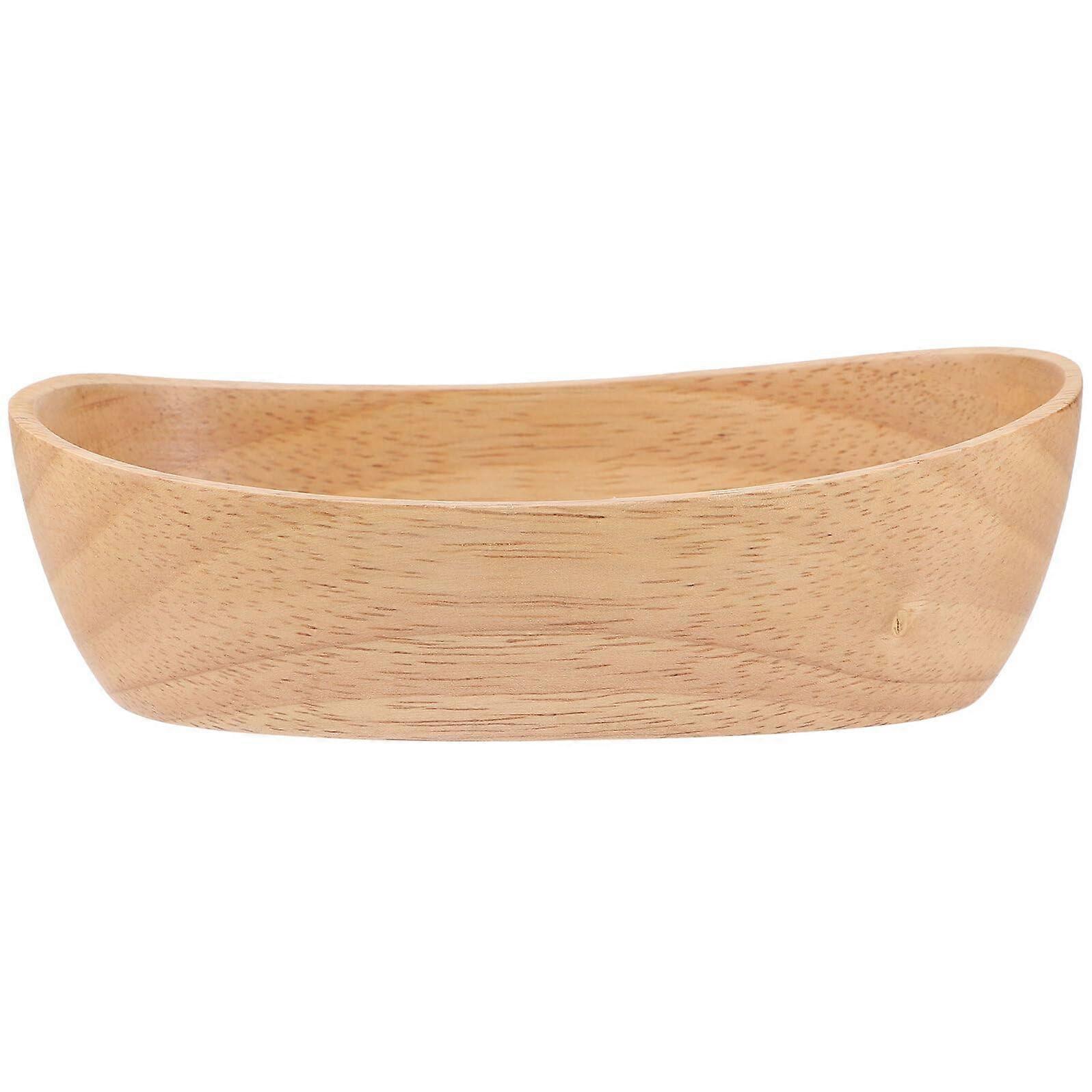 Large Wooden Salad Bowl with Wide Opening and Heavy Base, Boat Shaped for Fruits and Snacks