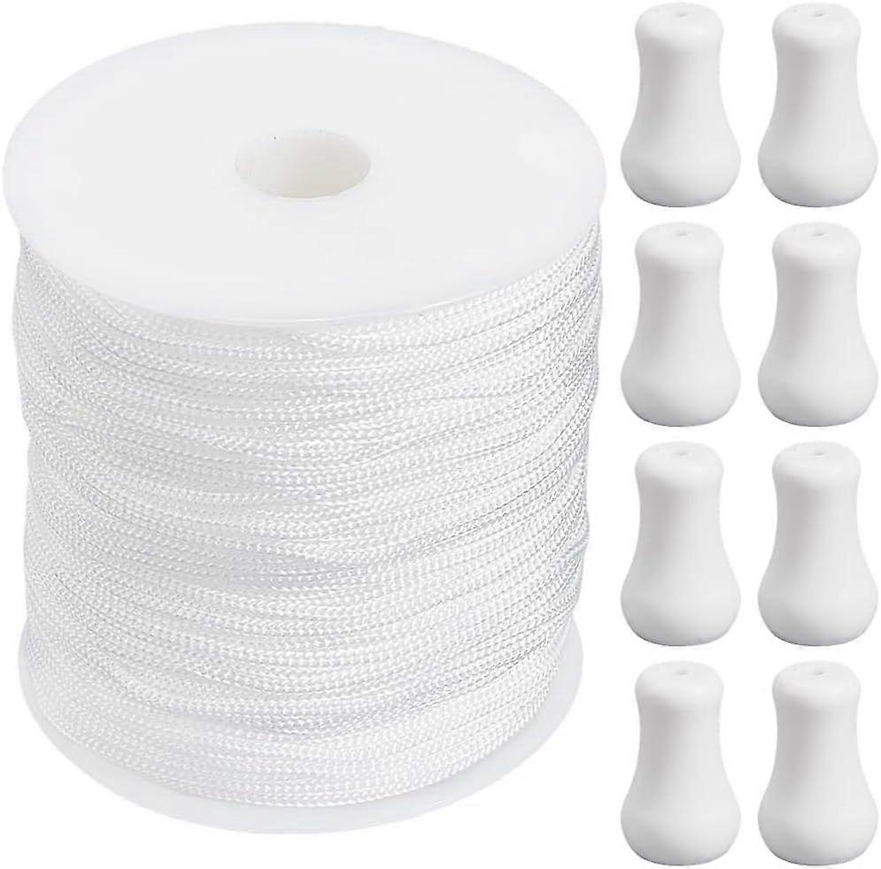 100M/109 Yard 2mm Roman Blind Cord Blind String Pull Cord with 15Pcs White Wood Findings Knobs Nylon Weather Resistant Round Thread Rope Kits Accessor
