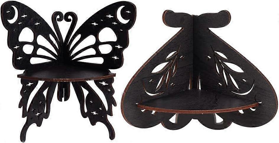 2 Styles Butterfly Shaped Display Shelf Corner Wall Shelf Gothic Black Rack Witchy Floating Display Stand for Candle Display Meditative Bathroom Wood 