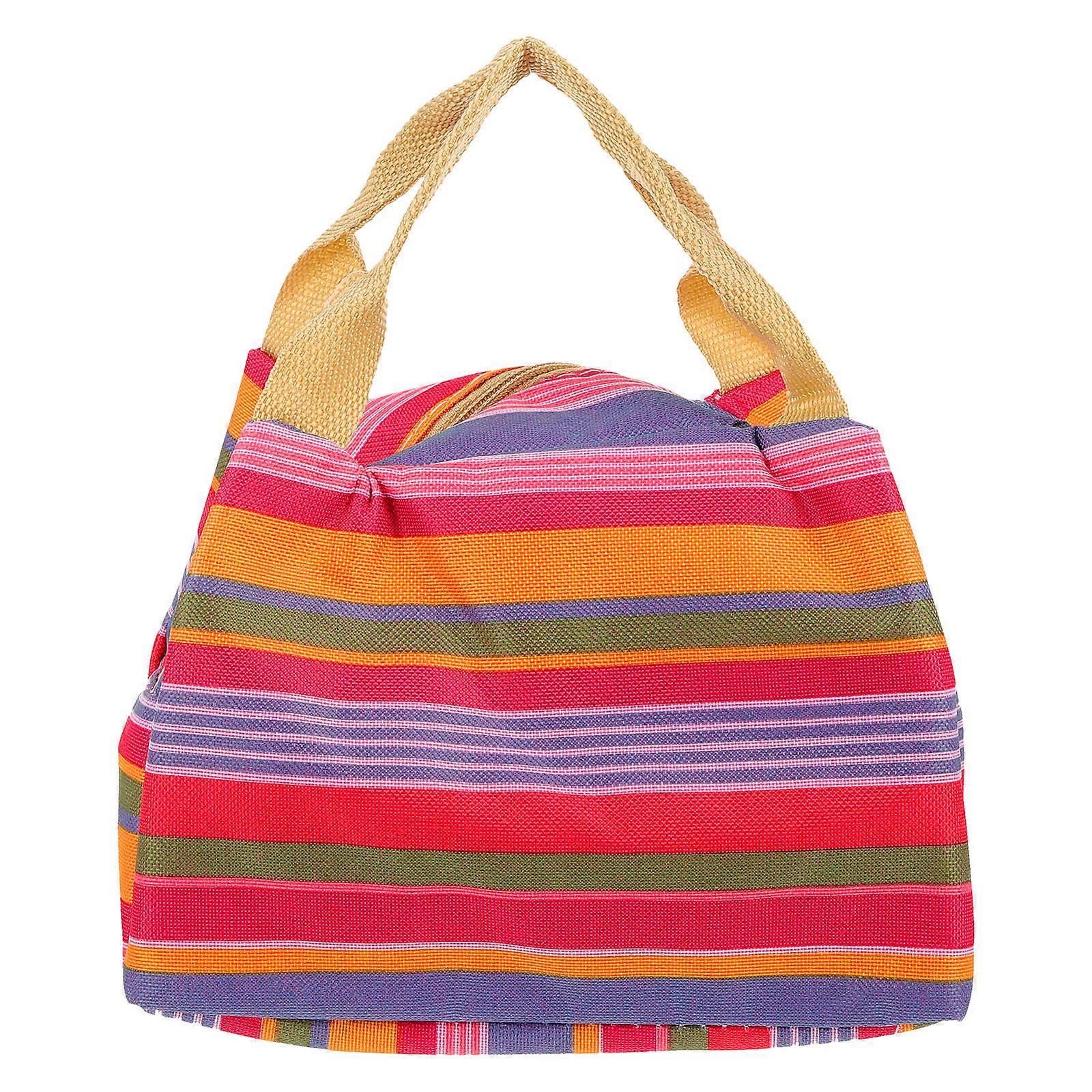 Insulated Lunch Case with Zipper Tote Blue Striped Pattern