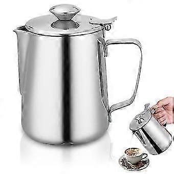 StainlSteel Milk Jug with Lid, 350ml, Ergonomic Handle and Anti-Drip Nozzle for Espresso and Latte Art