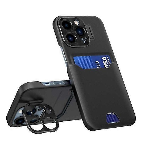 Compatible with iPhone 14 Pro Shockproof Case with Card Holder Glitch Black