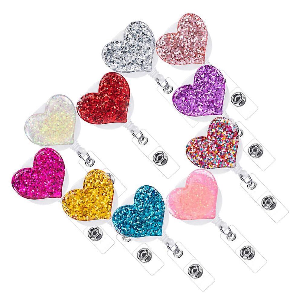 10Pcs Color Crystal Nurse Badge Holder Pink Blue Purple Rhinestone Heart Shape Nurses Retractable ID Badge Reel Clips
