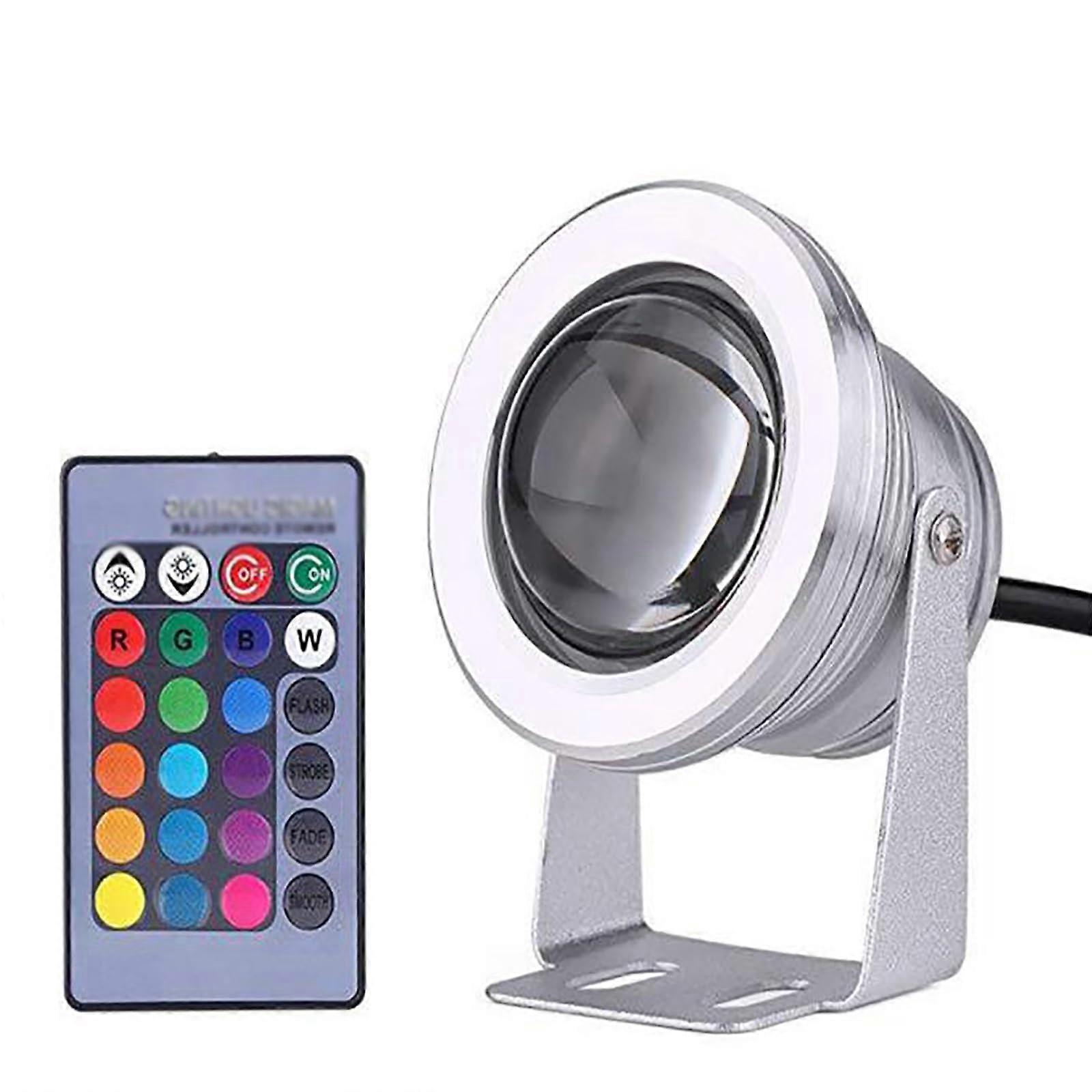 LED Underwater Light RGB 10W IP68 Waterproof with Remote, 360° Rotating Pool and Fountain Spotlight White 24V