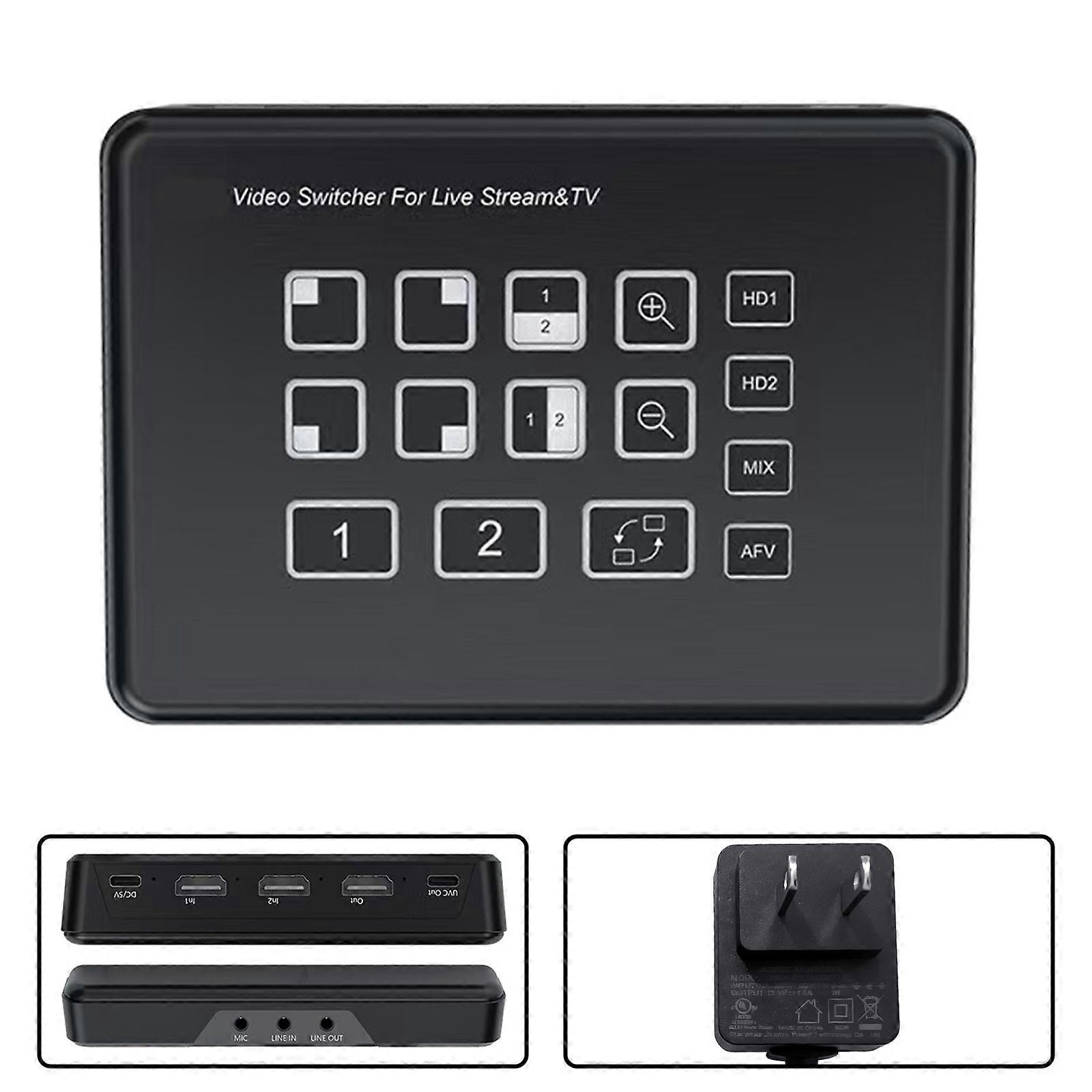 Live Streaming Video Switcher Support2 1080P Inputs 1 1080P Output UVC via Type C Power Off Save Multicolor
