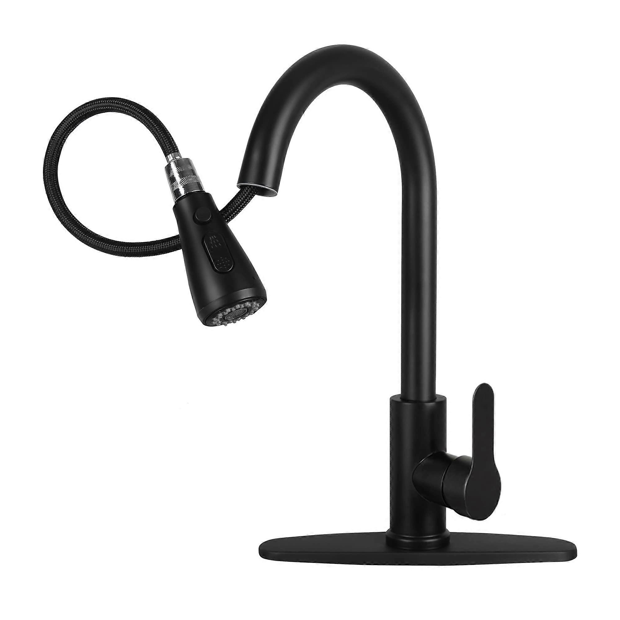 Matte Black Pull Down Kitchen Sink Faucet with Sprayer and Deck Plate, 360 Swivel  Arc