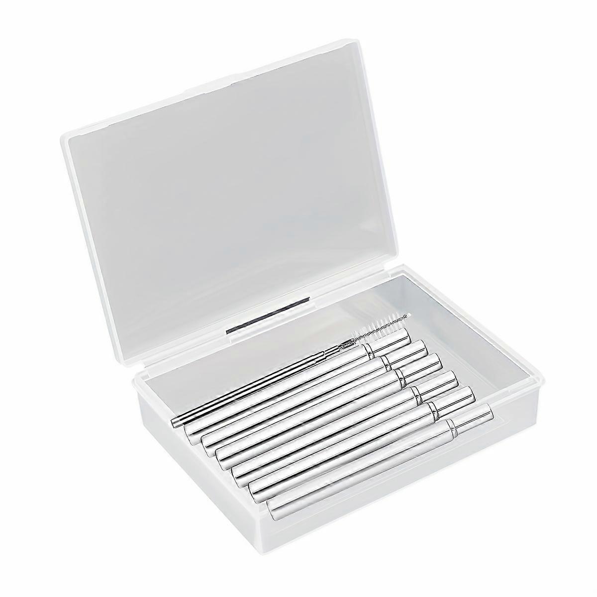 6 Pcs Straws Set, Collapsible Reusable Straws, Travel Essentials, Metal Straws Reusable with 1 Cleaning Brush and 1 Storage Box