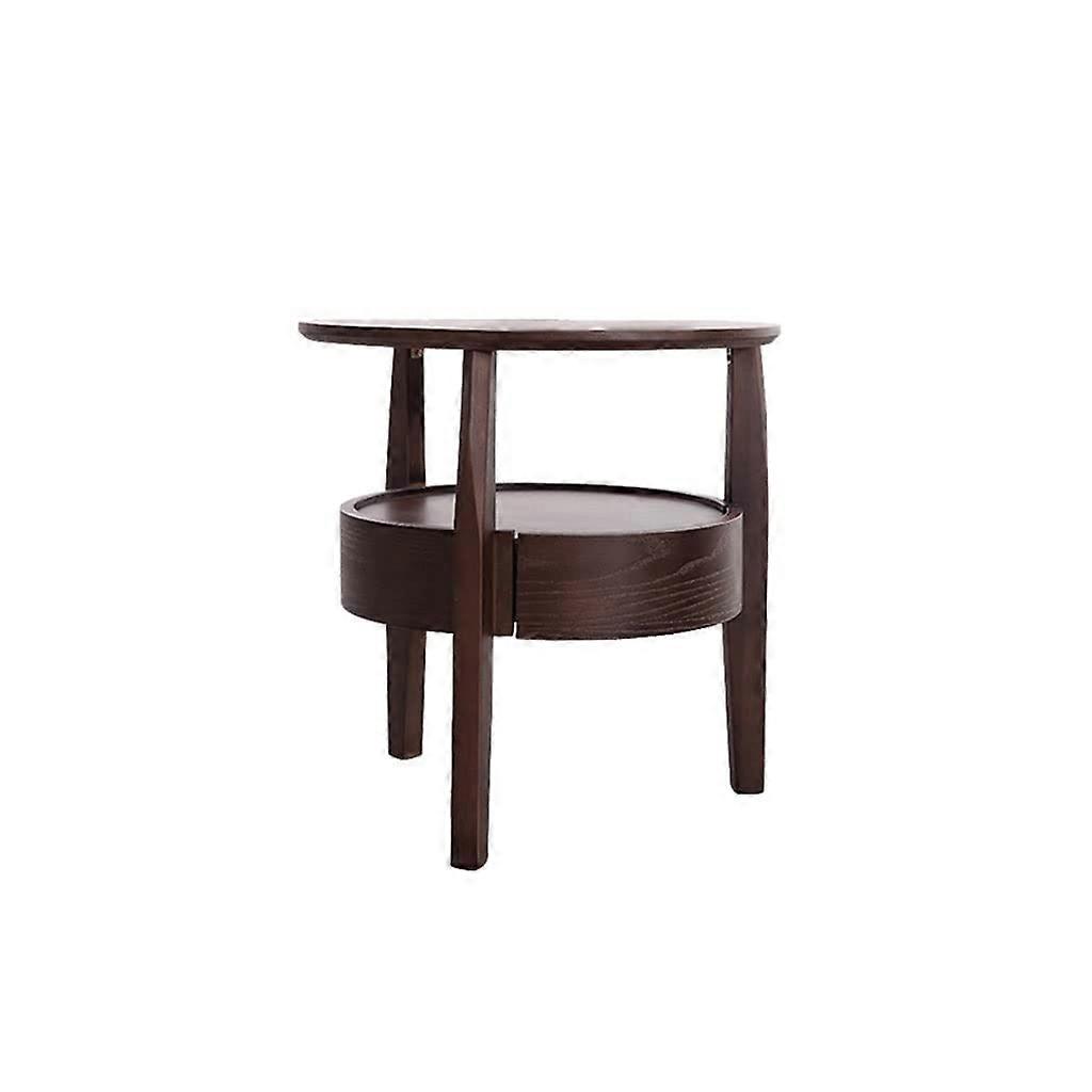 Modern Minimalist Bedside Table Small Wooden Round Side Table Brass Finish SpaceSaving Storage