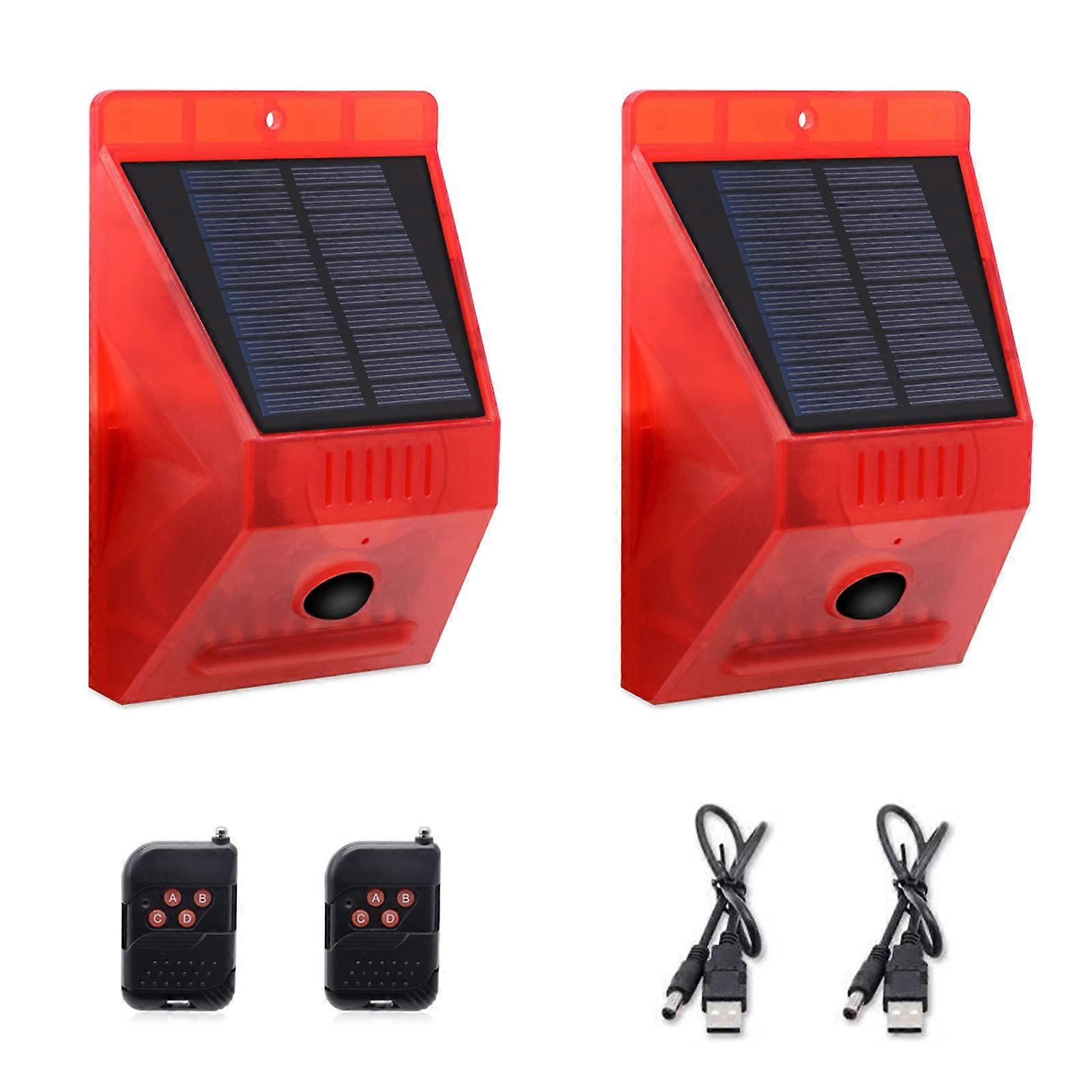 Outdoor Motion Sensor Alarm 2 Pack Solar Powered 129dB Siren Strobe IP65 Waterproof for Yard Farm