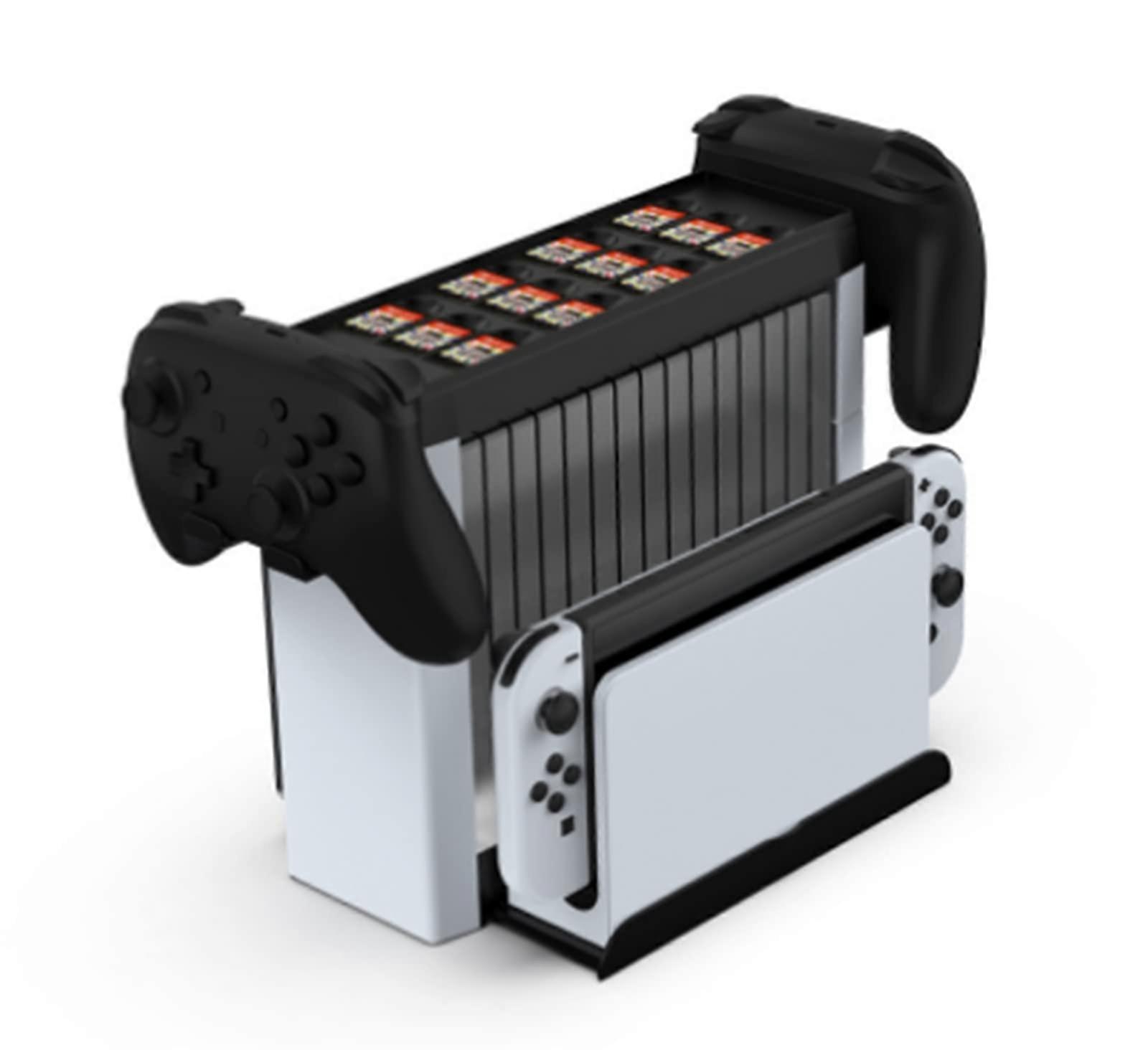 Storage Stand for Nintendo Switch OLED, JoyCon and Pro Controller, Holds 15 Games and 12 Cards