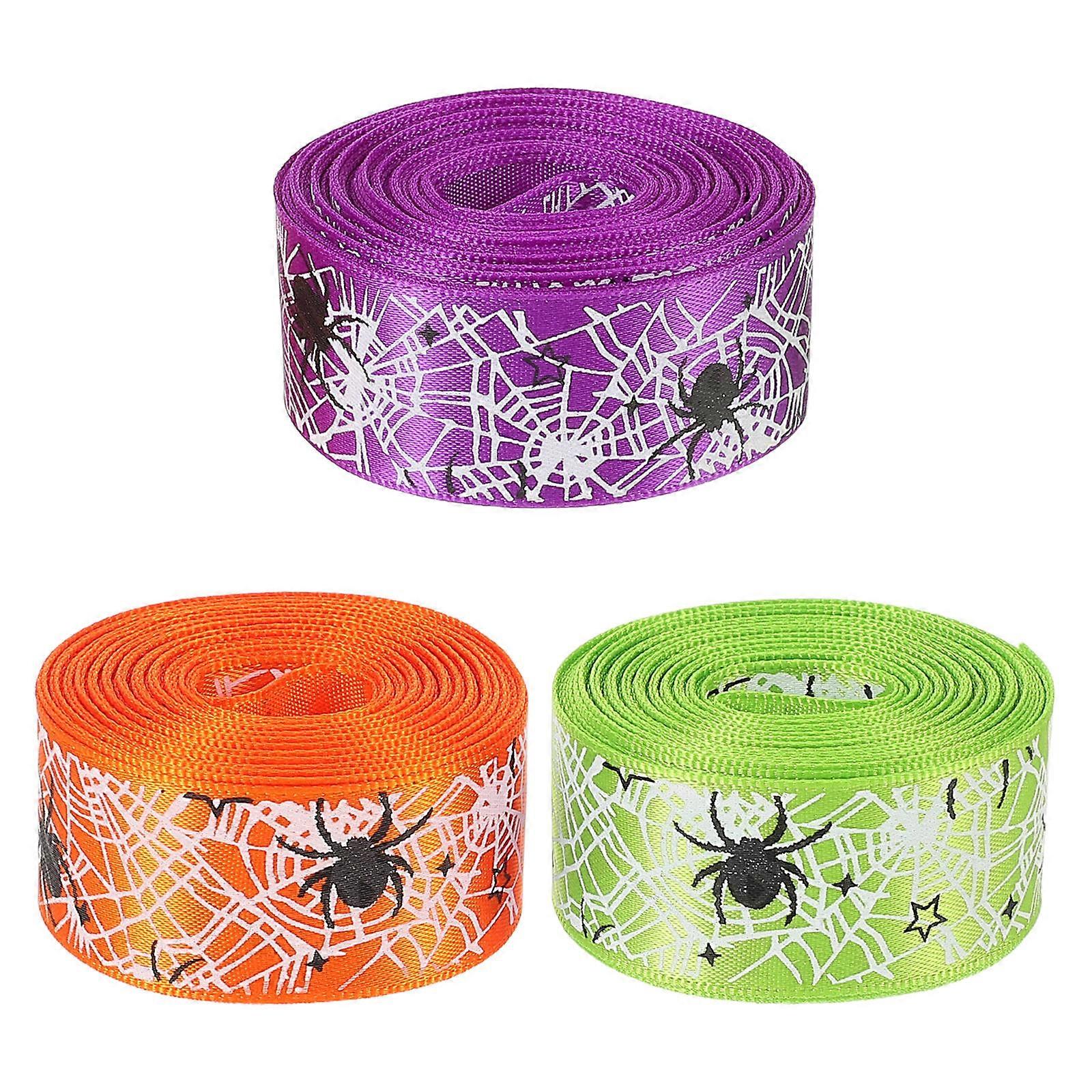 Halloween Spider Web Ribbon for Crafting with 3 Rolls Assorted Color Polyester