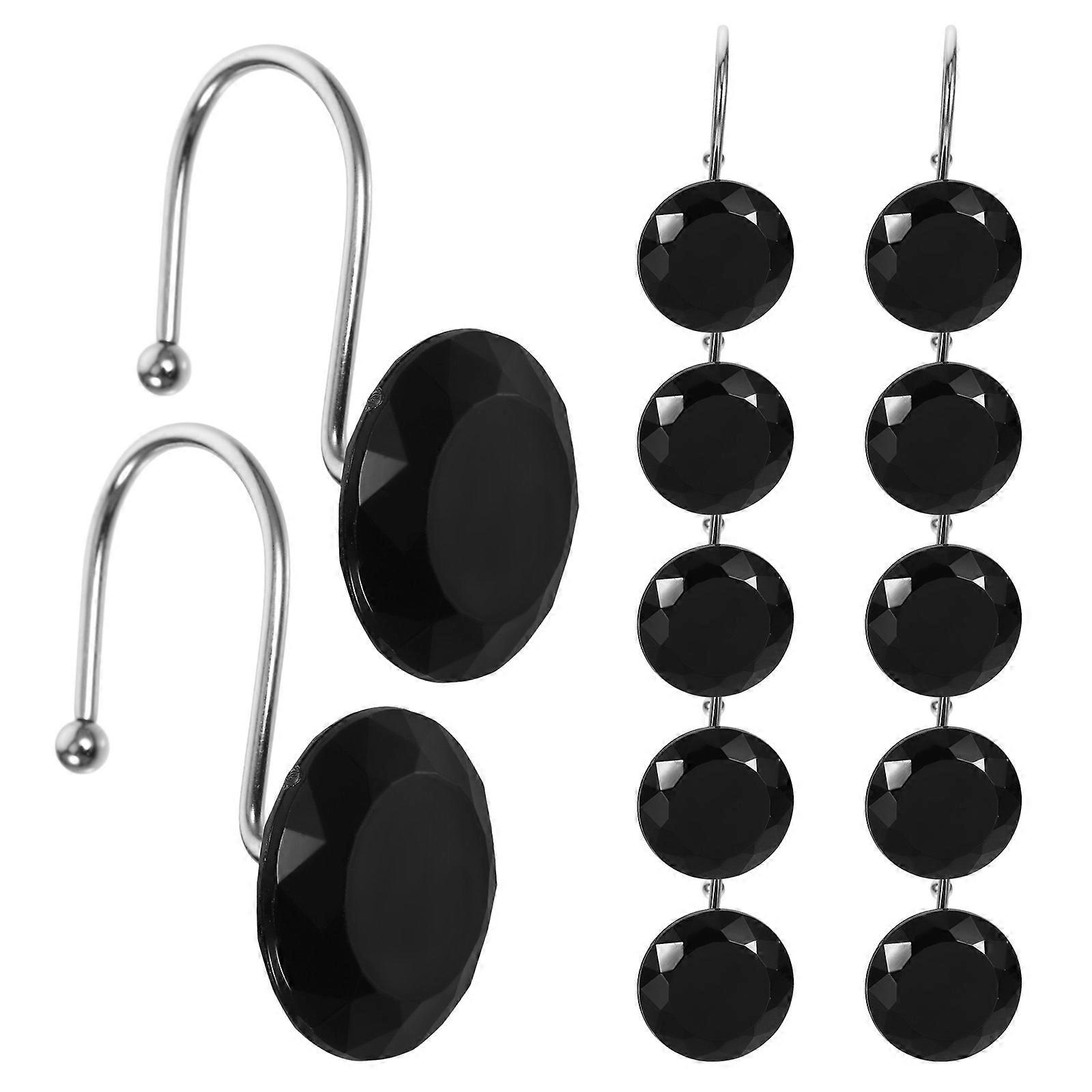 12 Pack Black Decorative Shower Curtain Hooks Made of Acrylic and Stainless Steel for Storage Use