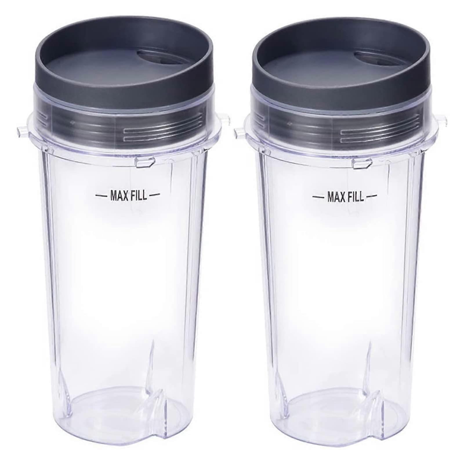 16oz Cups with Lids, 2 Pack Replacement for Ninja Blender & Nutri Ninja, Wide Compatibility, Durable