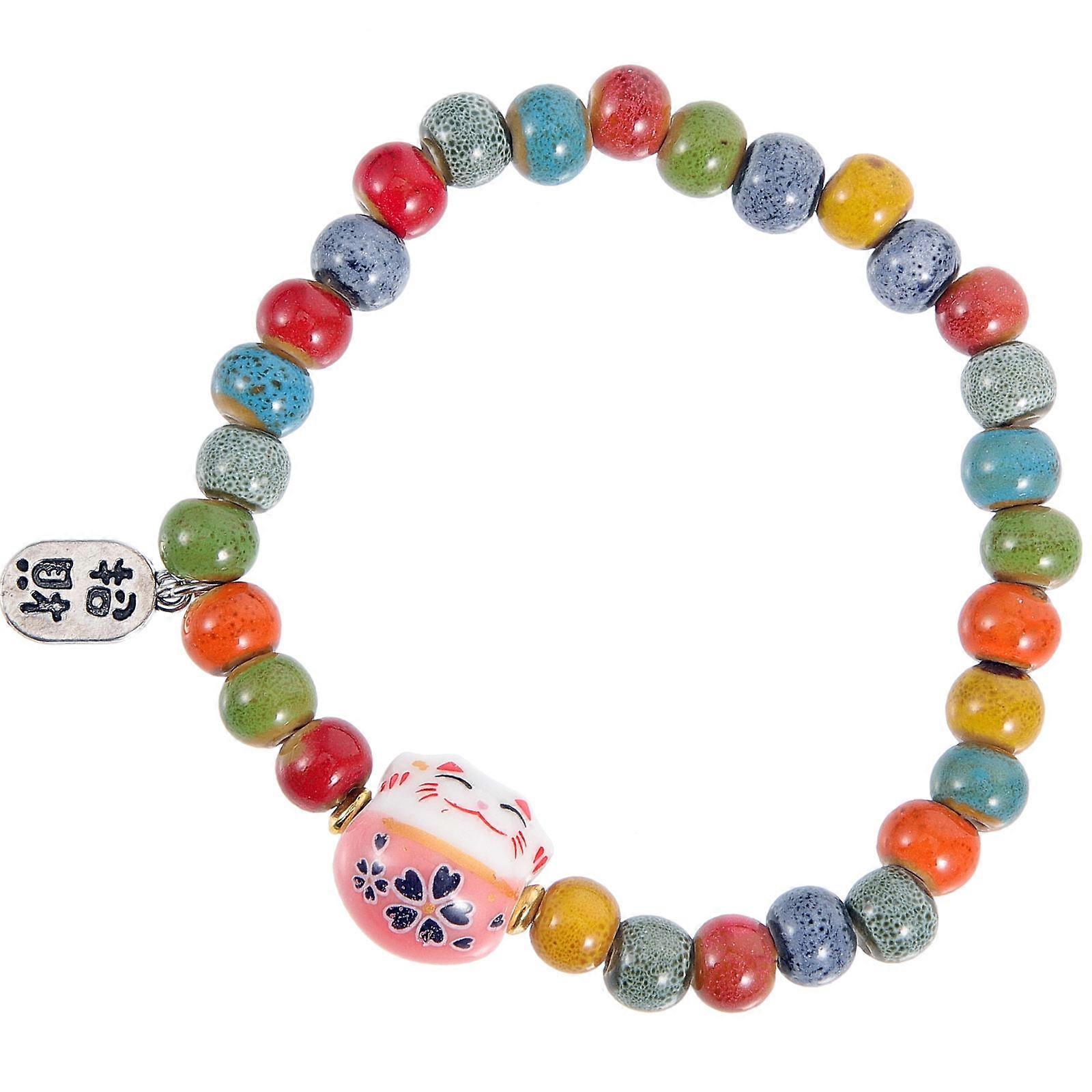 Ceramic Cat Beaded Bracelet Cat Charm Bracelet for Decoration