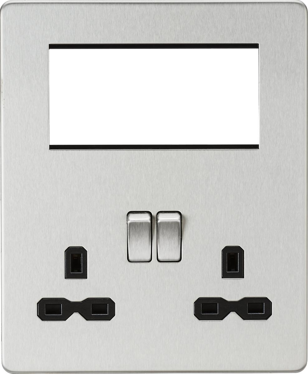 Screwless Small Multimedia Combination Plate - Brushed Chrome 230V IP20