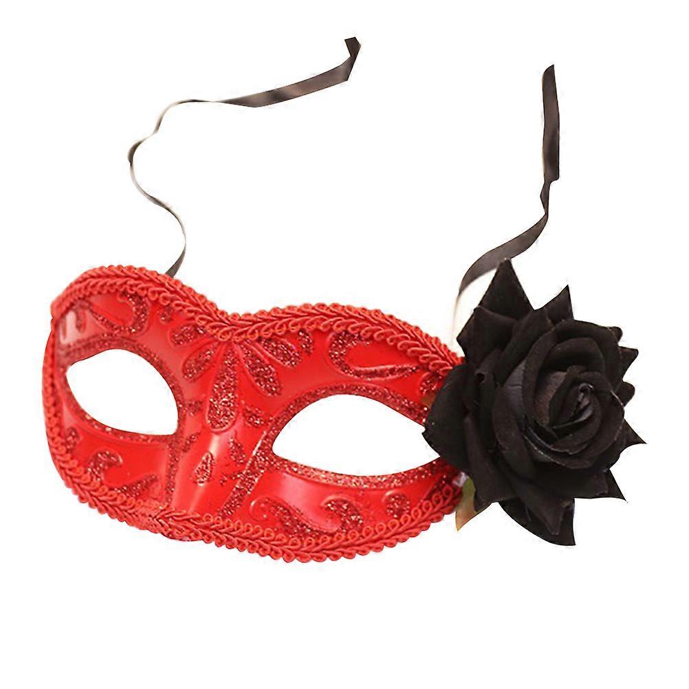 Masquerade Mask Plastic Half-Face Mask for Party 1Pcs Red Simulation Rose Design