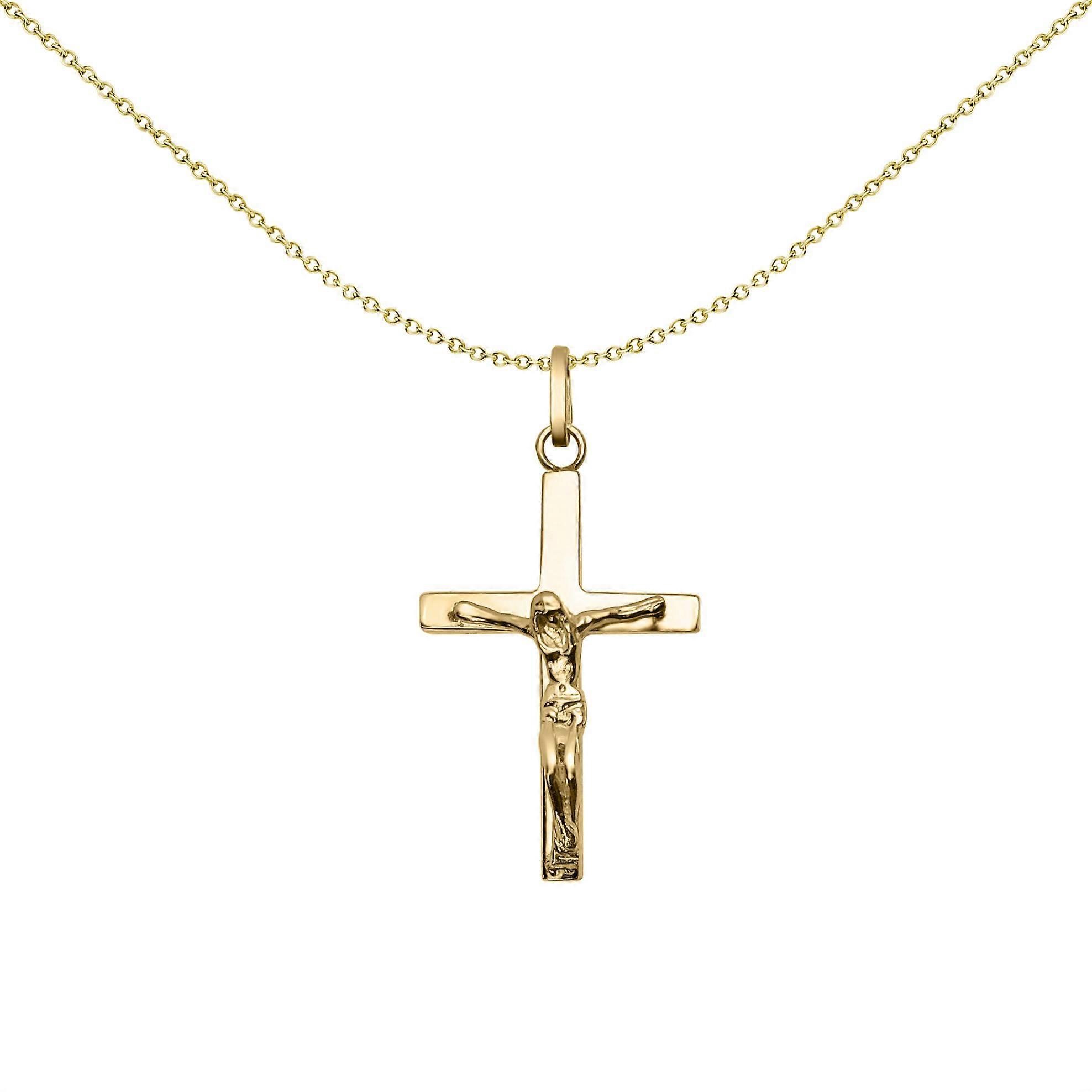 Jewelco London 9ct Yellow Gold Lightweight Square Tube Jesus Crucifix Cross Pendant
