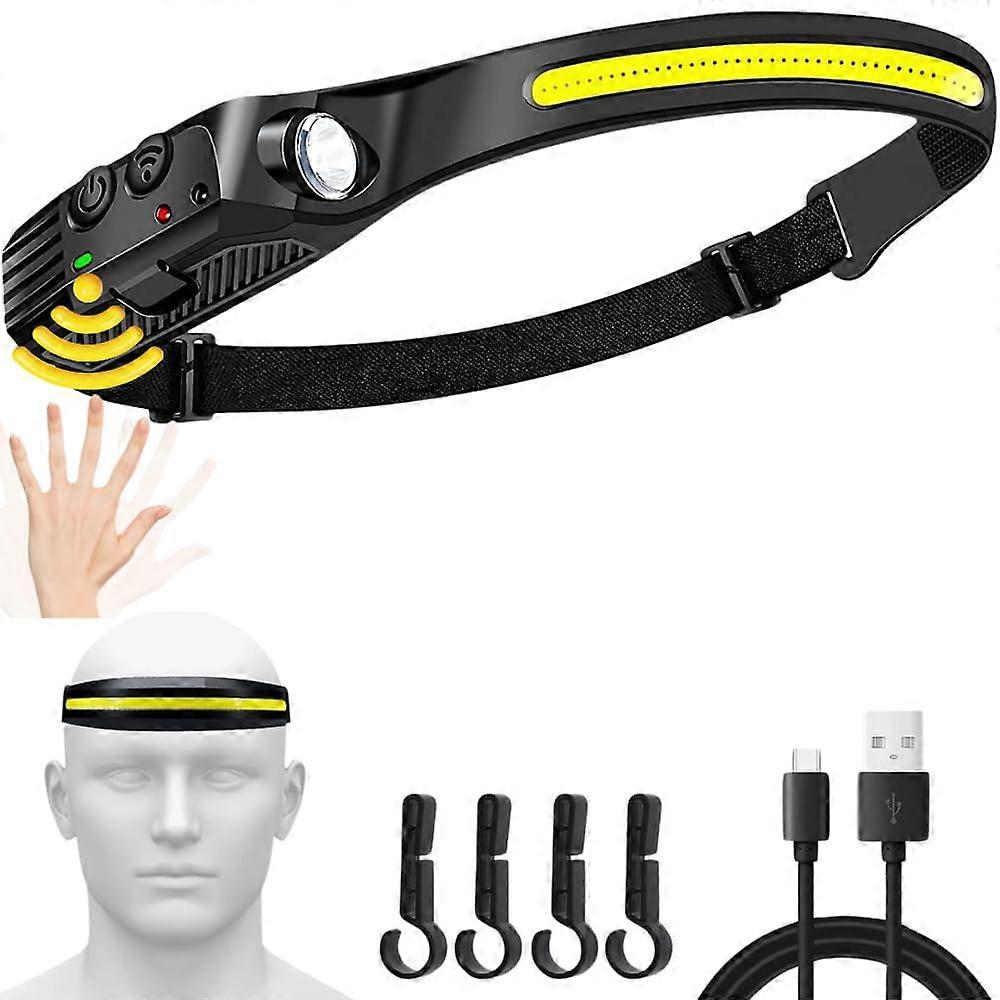 Rechargeable Head Torch with Motion Sensor, Super Bright Waterproof LED Headlamp for Camping and Running