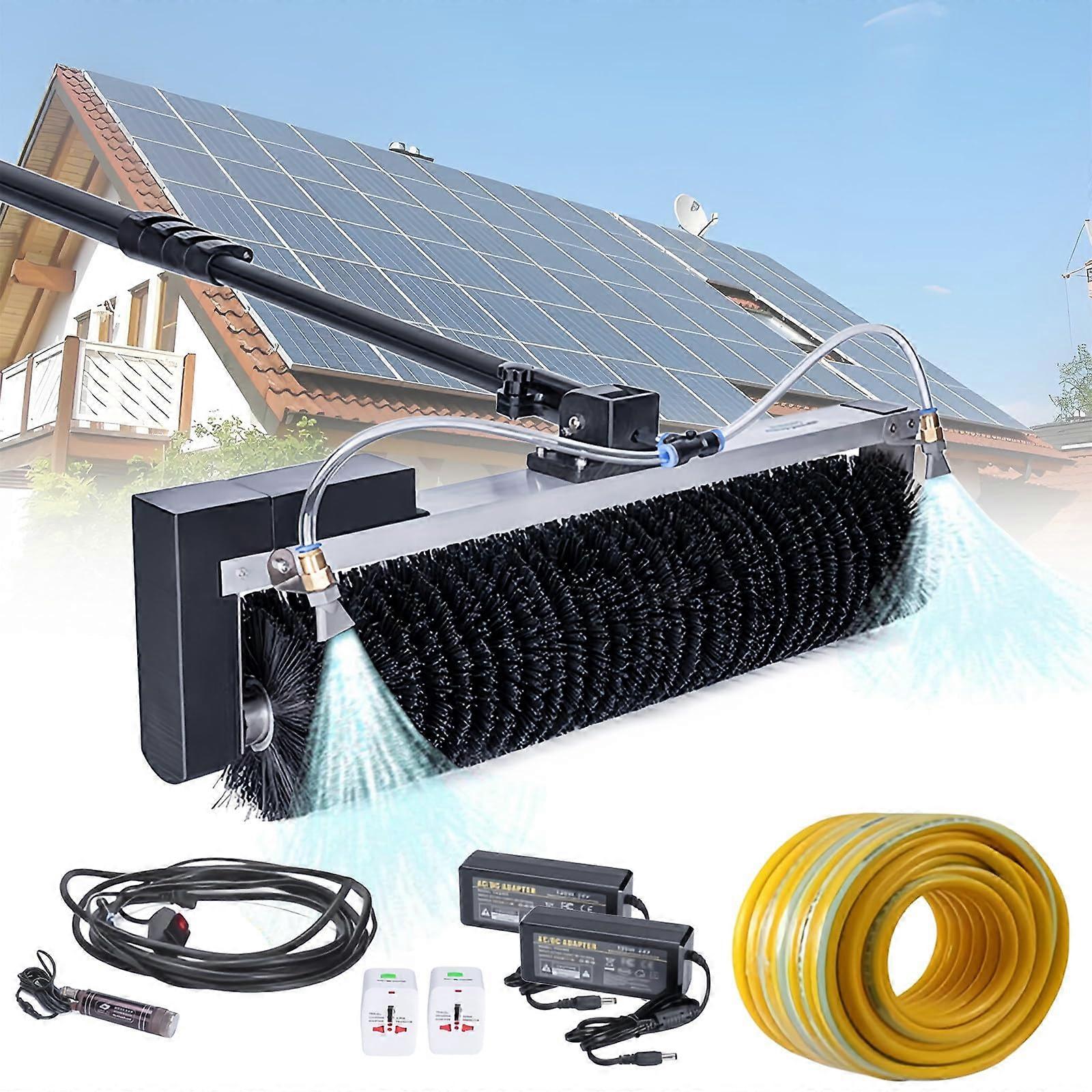 Electric Rotating Solar Panel Cleaning Brush with 60cm Wide Path, Telescopic Water Fed Pole 3.5M