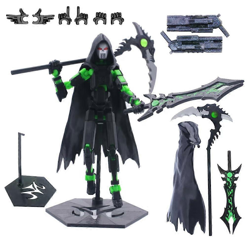 3D Printed Poseable Action Figure Set with Reaper Cape, Weapons and Interchangeable Hands