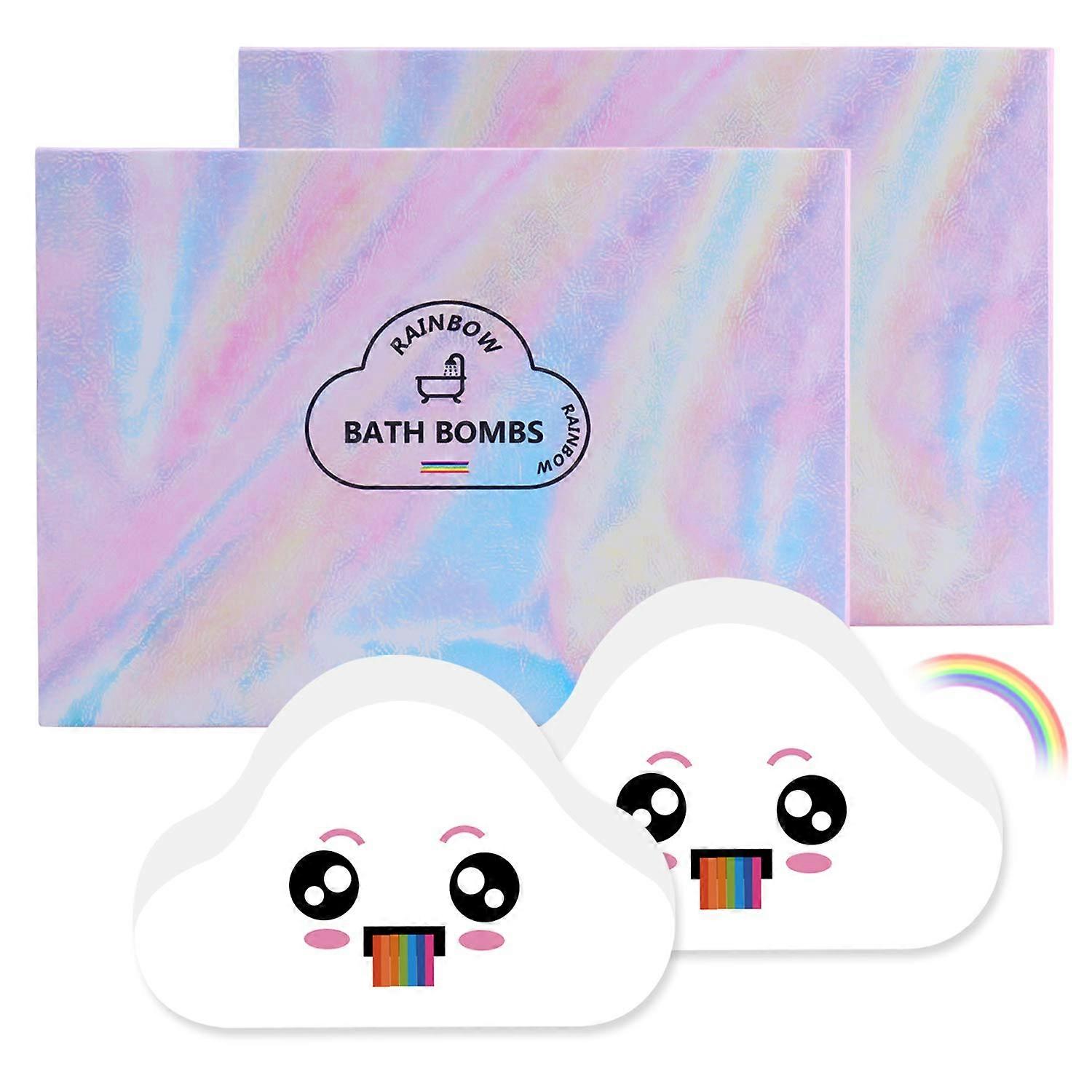 Rainbow Cloud Bath Bombs Gift Set with Vibrant Rainbow Effect and Essential Oils, 2 Pack