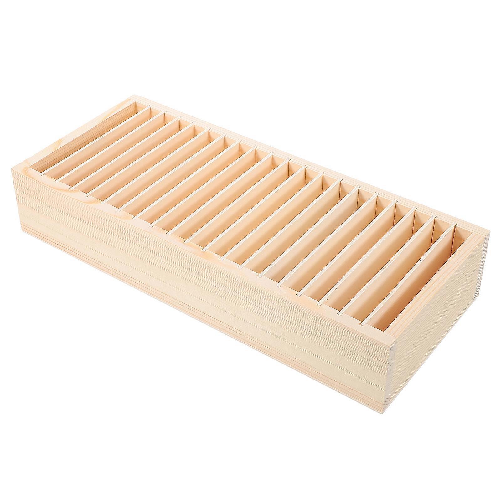 Wood Card Organizer Box Suitable For Home Office Usage Rectangular Shape 32X14X5.2CM Storage Functionality 1Pack