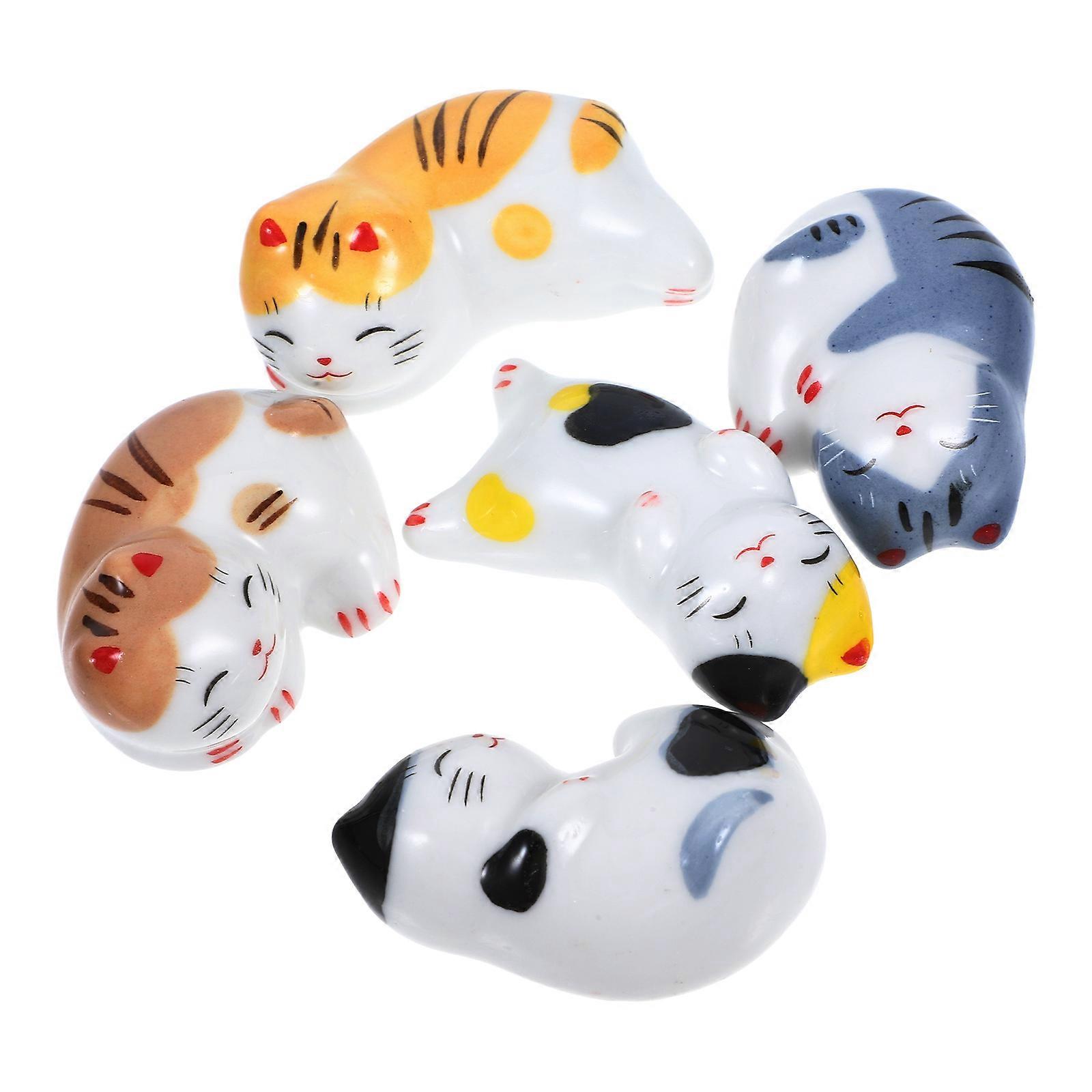 Ceramic Chopstick Holder Cat Cutlery Rest for 5Pcs Home Dining