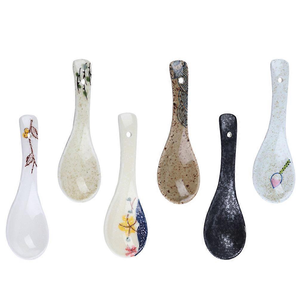 Assorted Color Ceramic Spoon for Soup Serving Kitchen Use 6Pcs Set