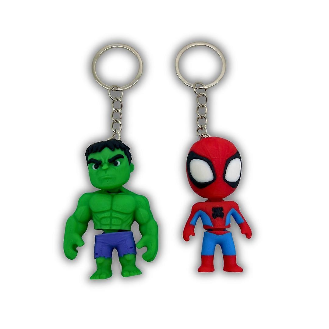 Super Heros Spiderman Hulk inspired keyring chain