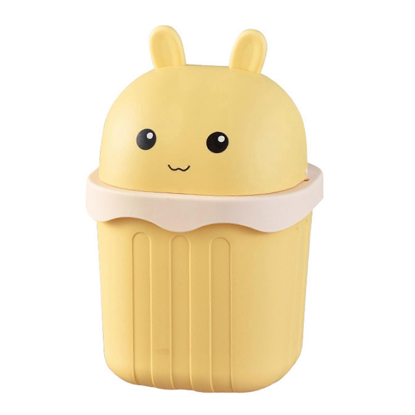 Desktop Trash Can with Lid Large Capacity Cartoon Shape Rectangle Creative Mini