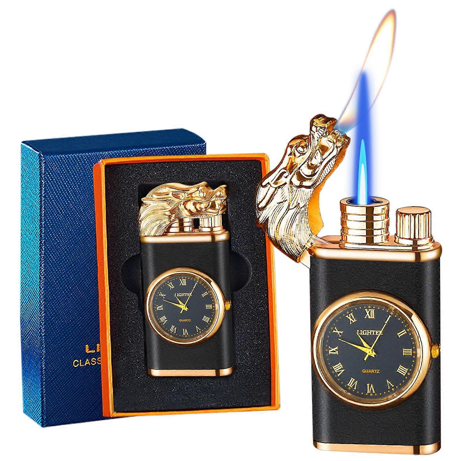 Butane Torch Lighter Frosted Black Dual Flame Windproof Adjustable Refillable for BBQ Camping