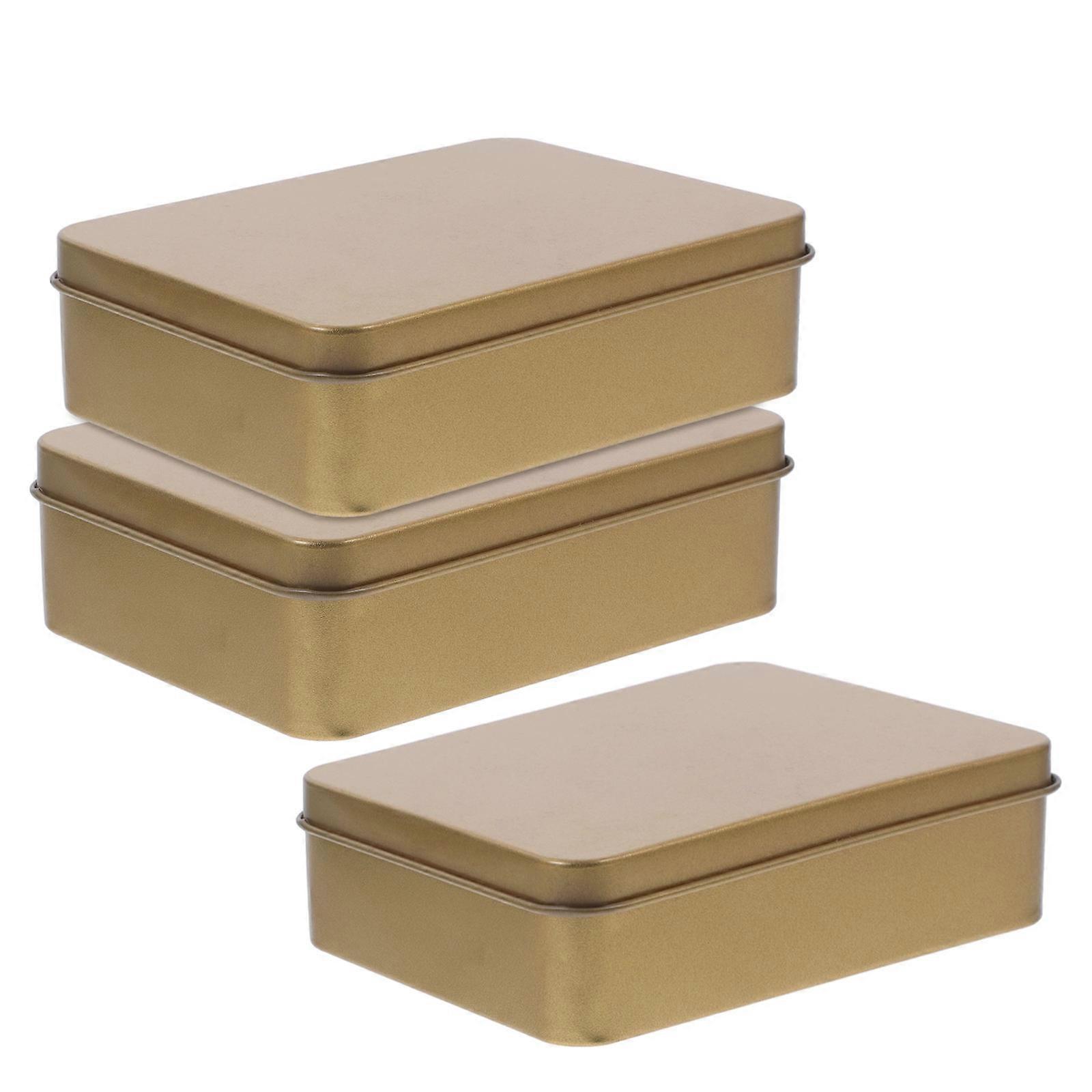 Long Rectangular Tin Box Metal Storage Containers for Storage 3Pcs Golden