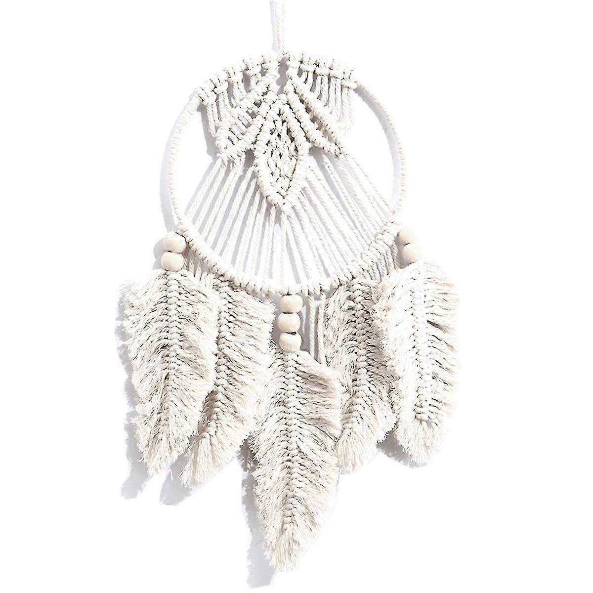 Handmade Woven Dream Catcher with Leaf Decor, Macrame Wall Art