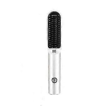 2 in 1 USB Cordless Dual Purpose Ceramic Curling and Straightening Iron for Travel(White)