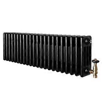 Traditional 4 Column Radiator 300mm x 1010mm & TRV Brass Valves Central Heating Heater Black Carbon